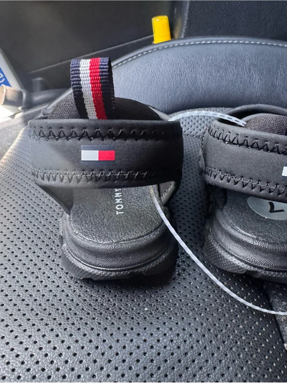 Tommy Hilfiger Black Sandals with White Logo and Red-White-Blue Heel Tab
